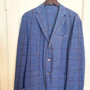 Boglioli Sports Coat - LNWOT2 Blue Linen Plaid Washed Unlined 42 R